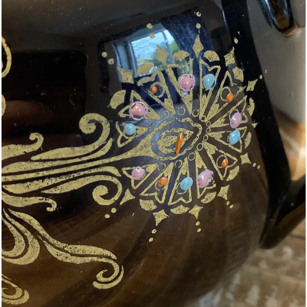 Antique 1928 Gibson & Sons Marina Art Deco Teapot Black Gold Burslem England